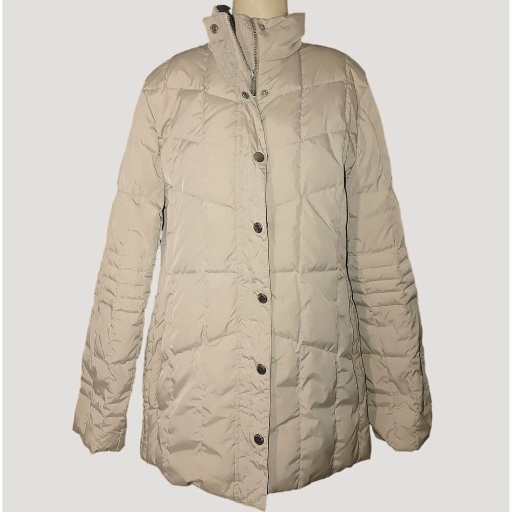 Brooks Brothers Womens Quilted Puffer Coat Beige Full Button Front